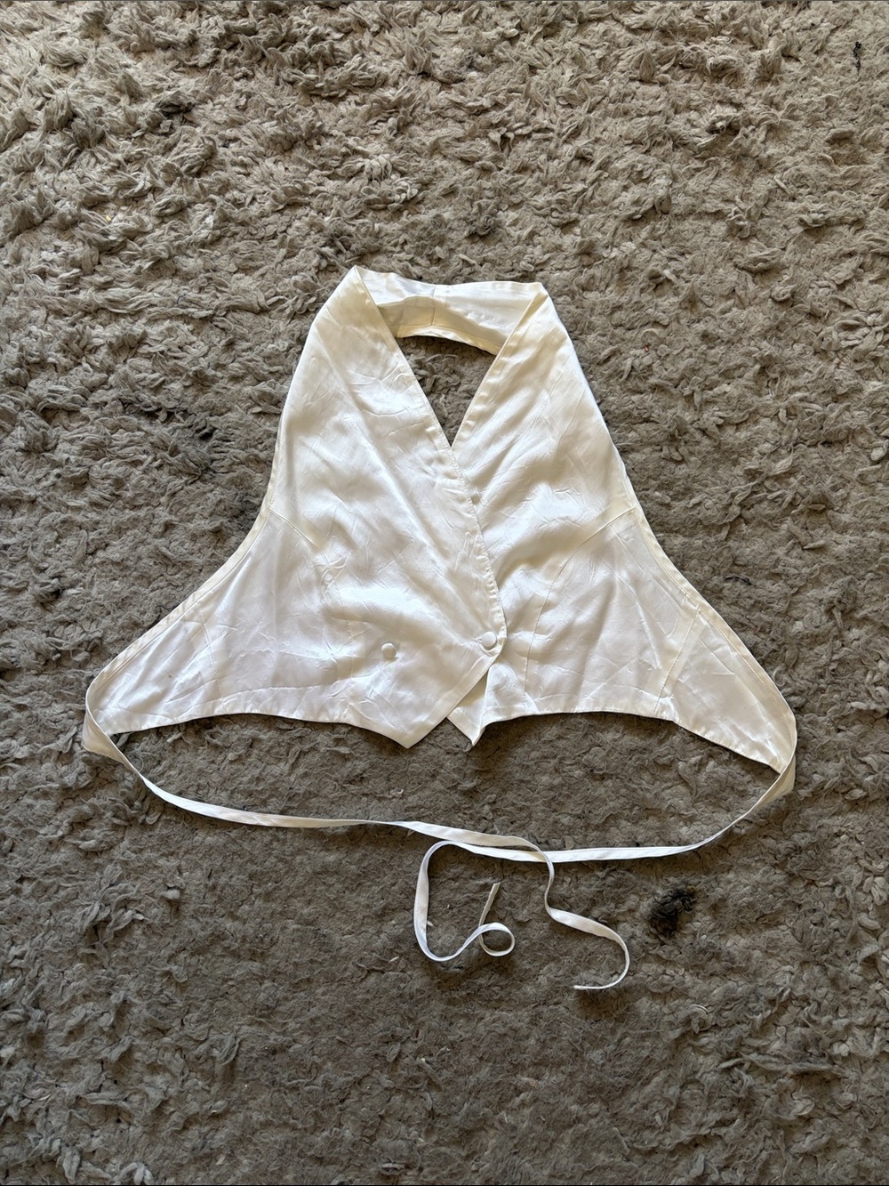 Necessary Objects Cream Satin Halter Tie-Back Crop Top
